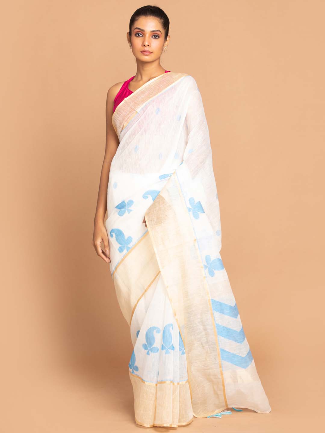 Indethnic Banarasi Blue Woven Design Work Wear Saree - View 1
