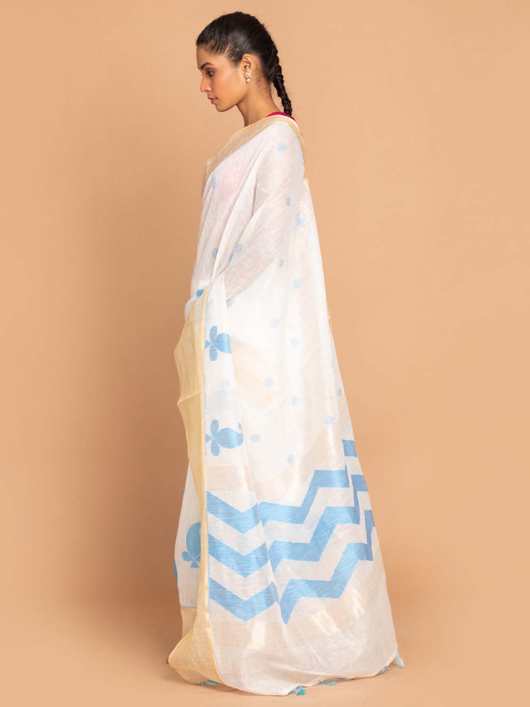Indethnic Banarasi Blue Woven Design Work Wear Saree - View 2
