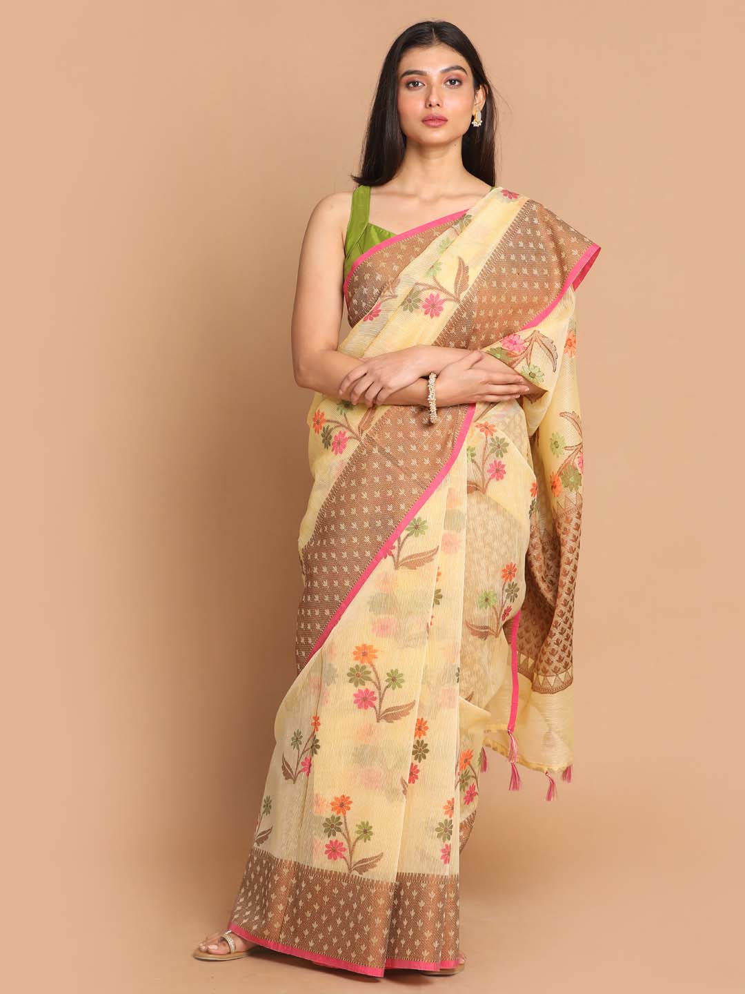 Indethnic Banarasi Brown Woven Design Work Wear Saree - View 1