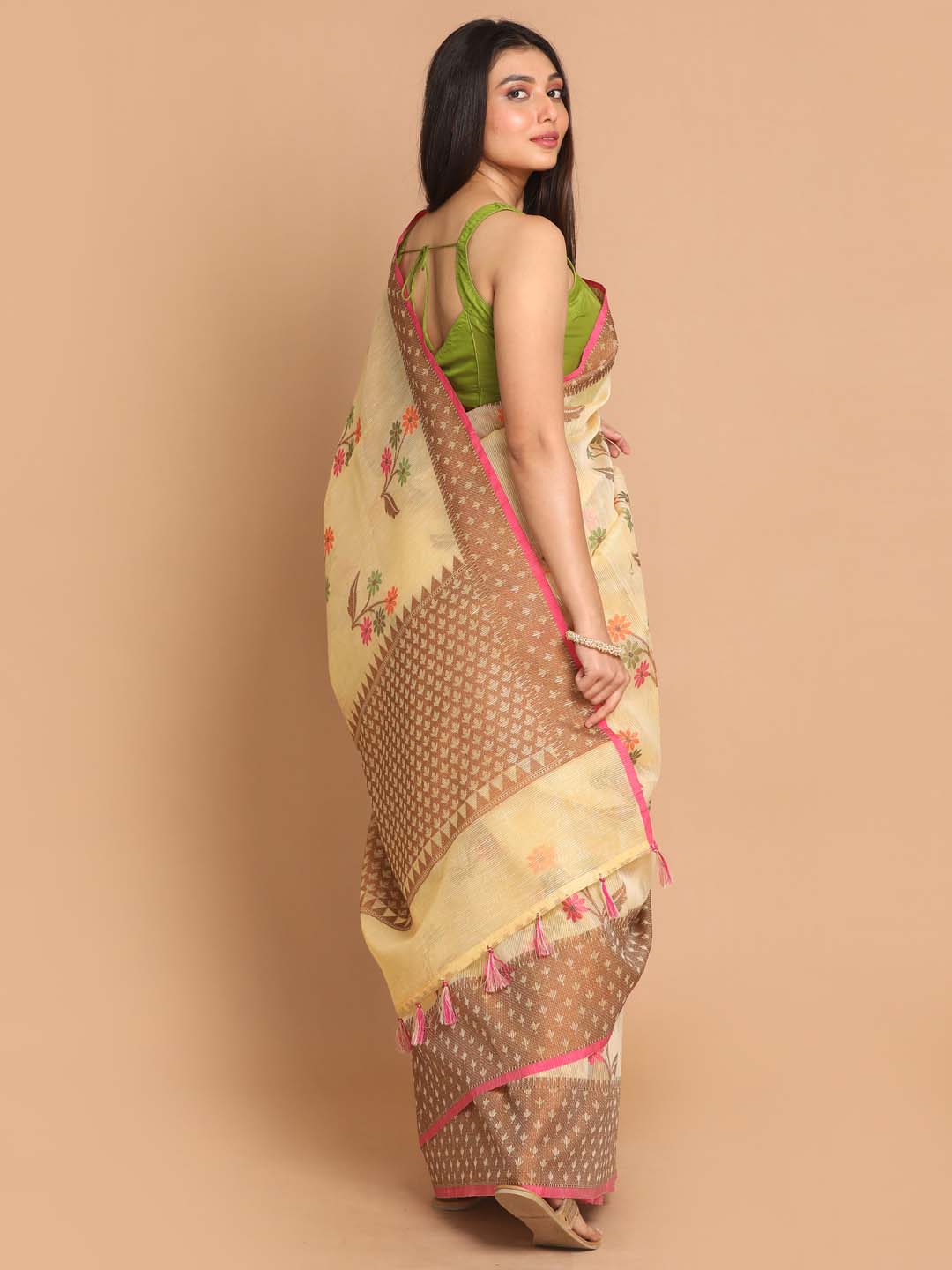 Indethnic Banarasi Brown Woven Design Work Wear Saree - View 3