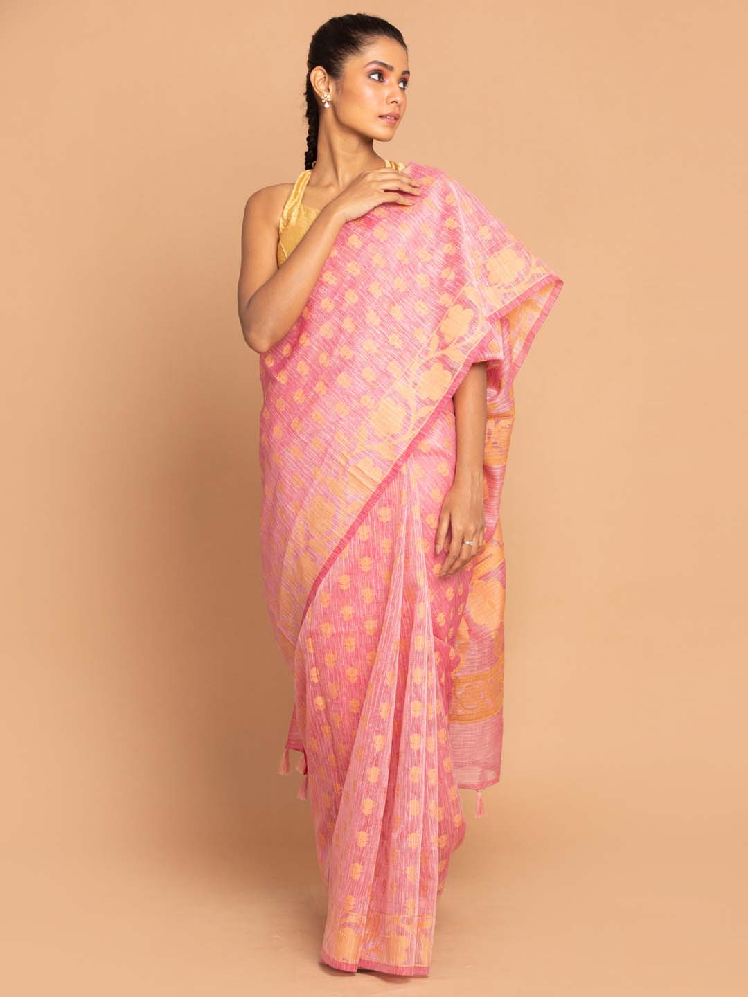 Indethnic Banarasi Coral Woven Design Work Wear Saree - View 2