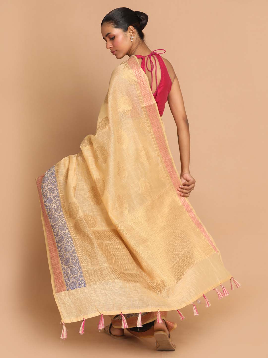 Indethnic Banarasi Gold Woven Design Work Wear Saree - View 3