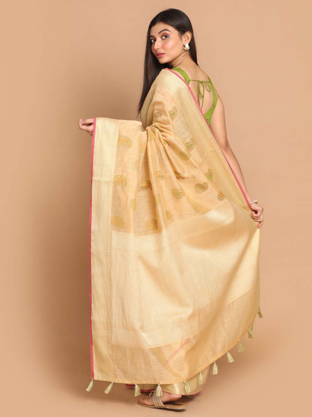 Indethnic Banarasi Gold Woven Design Work Wear Saree - View 3