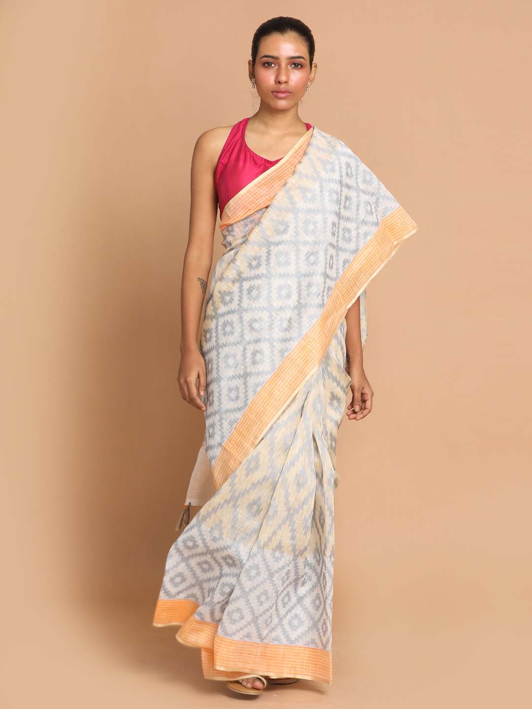 Indethnic Banarasi Grey Woven Design Work Wear Saree - View 1