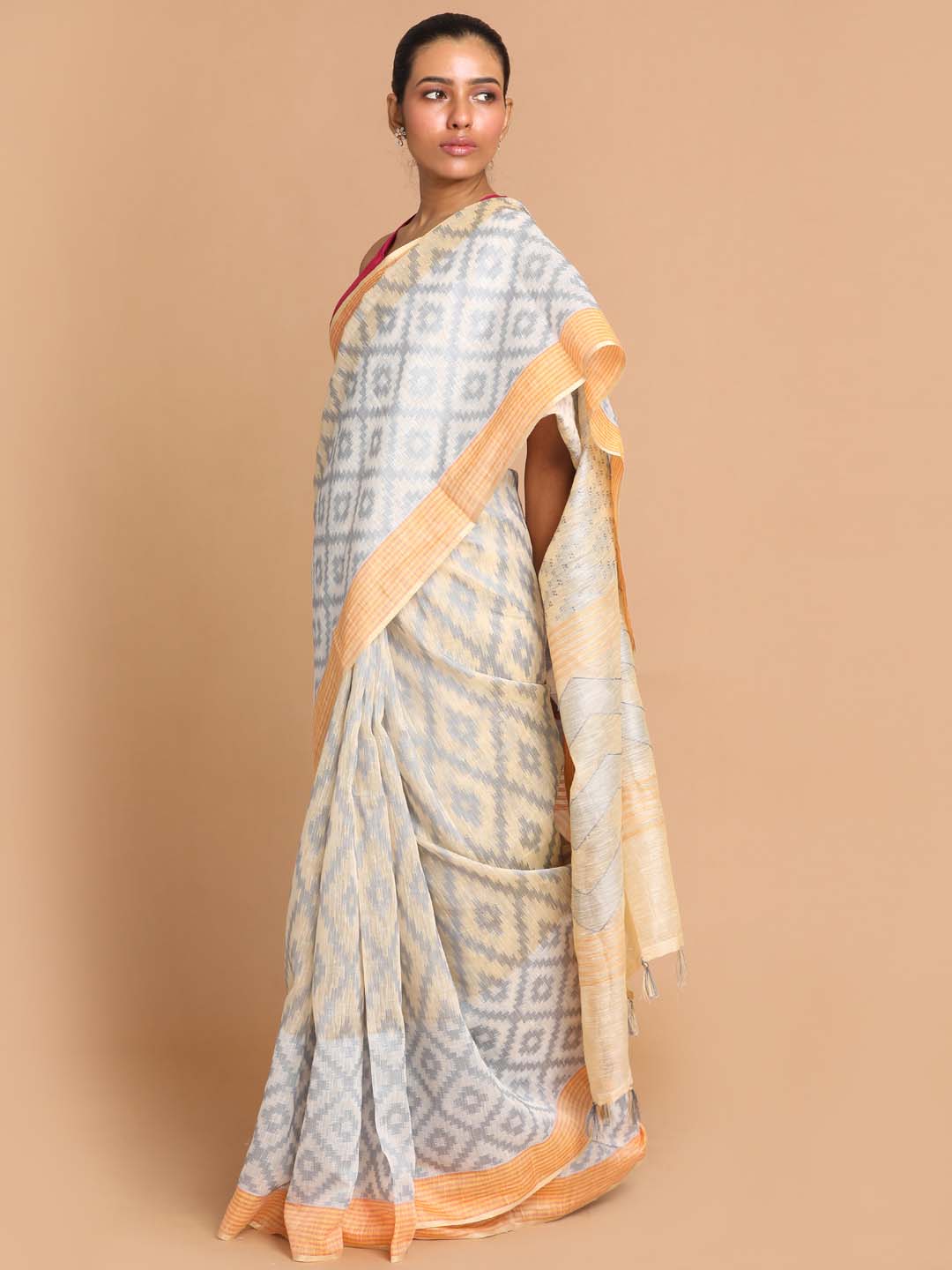 Indethnic Banarasi Grey Woven Design Work Wear Saree - View 2