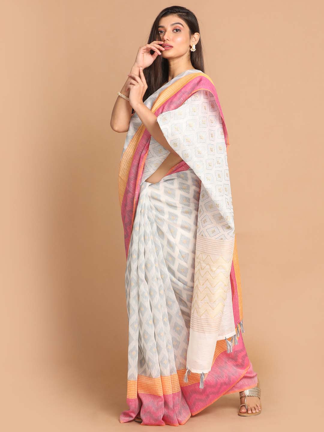 Indethnic Banarasi GREY Woven Design Work Wear Saree - View 1