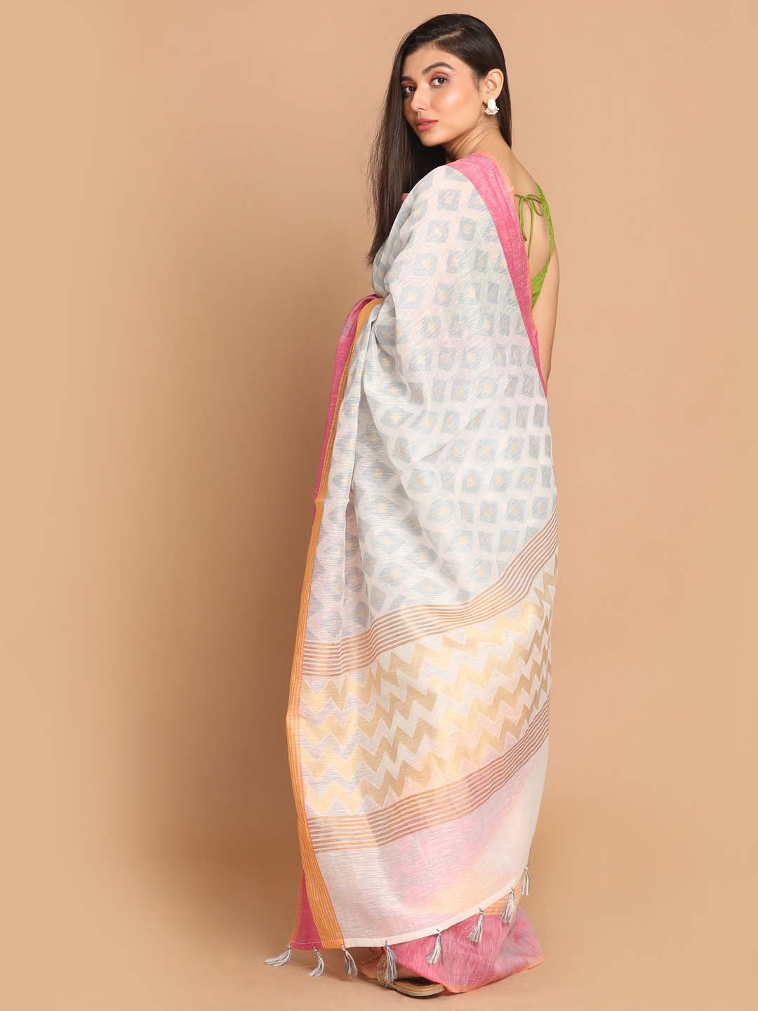 Indethnic Banarasi GREY Woven Design Work Wear Saree - View 3