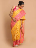 Indethnic Banarasi Mustard Woven Design Work Wear Saree - View 1