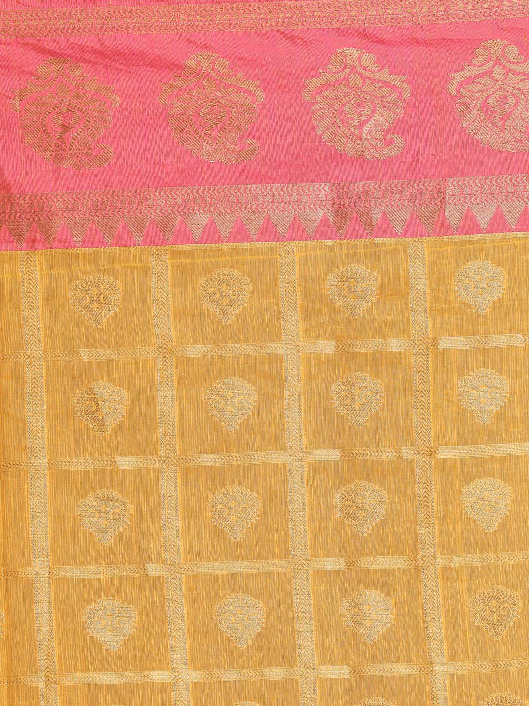 Indethnic Banarasi Mustard Woven Design Work Wear Saree - Saree Detail View