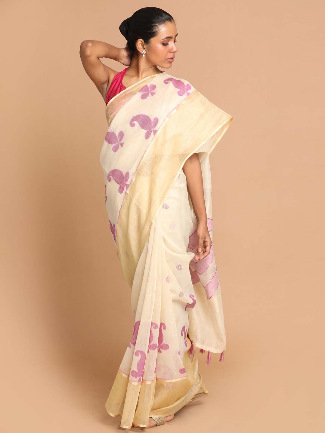 Indethnic Banarasi Purple Woven Design Work Wear Saree - View 1