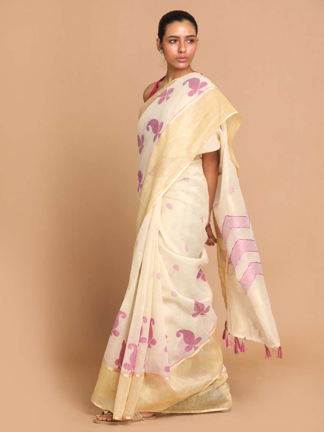 Indethnic Banarasi Purple Woven Design Work Wear Saree - View 2