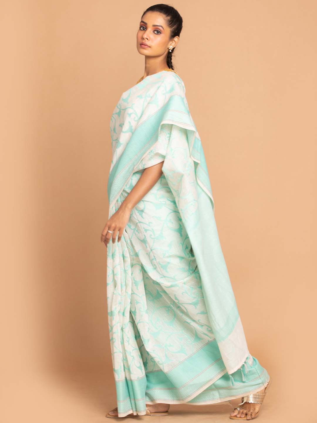 Indethnic Banarasi Sea Green Woven Design Work Wear Saree - View 2