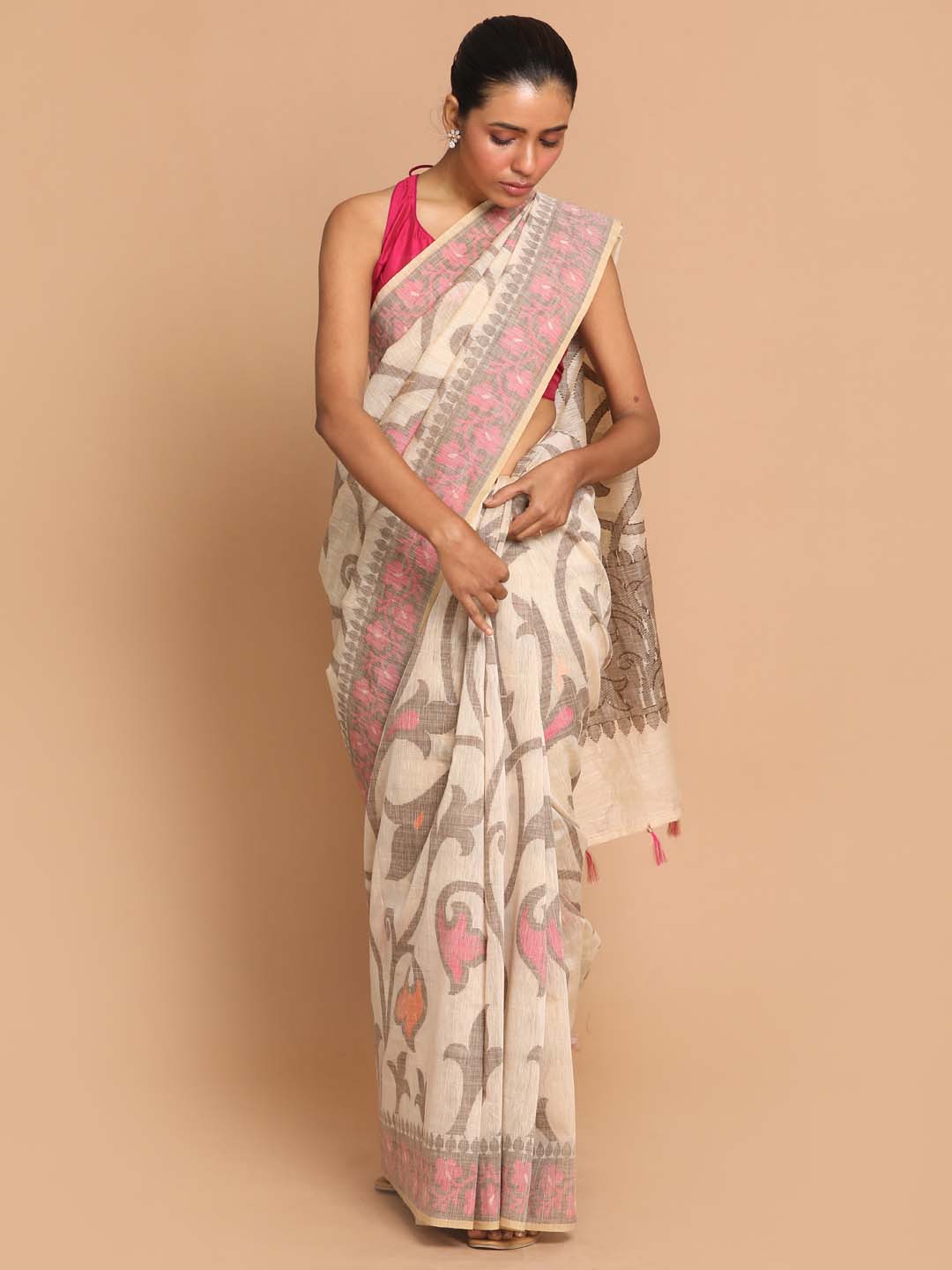 Indethnic Banarasi Tan Woven Design Work Wear Saree - View 1