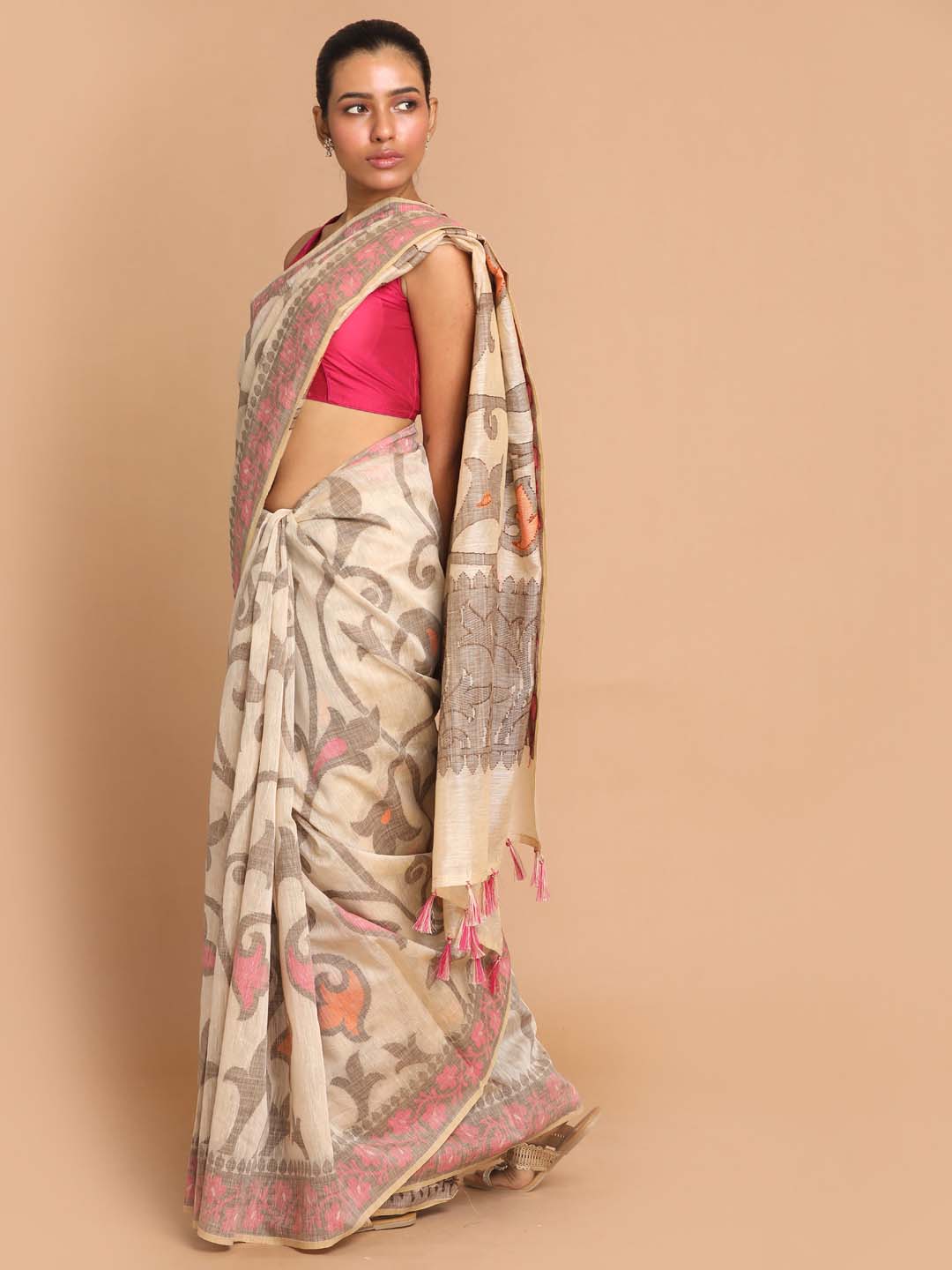 Indethnic Banarasi Tan Woven Design Work Wear Saree - View 1