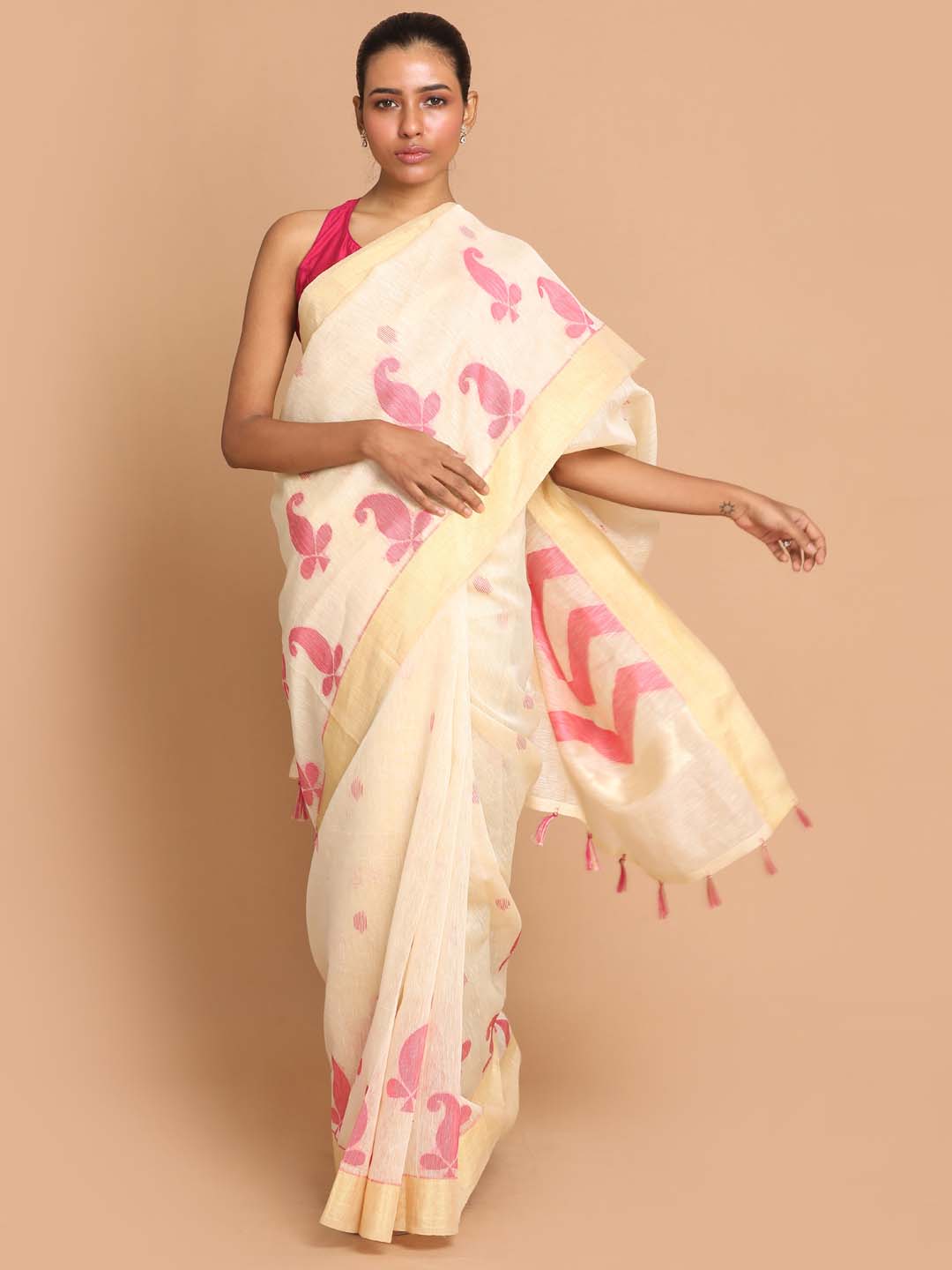 Indethnic Banarasi Pink Woven Design Work Wear Saree - View 1