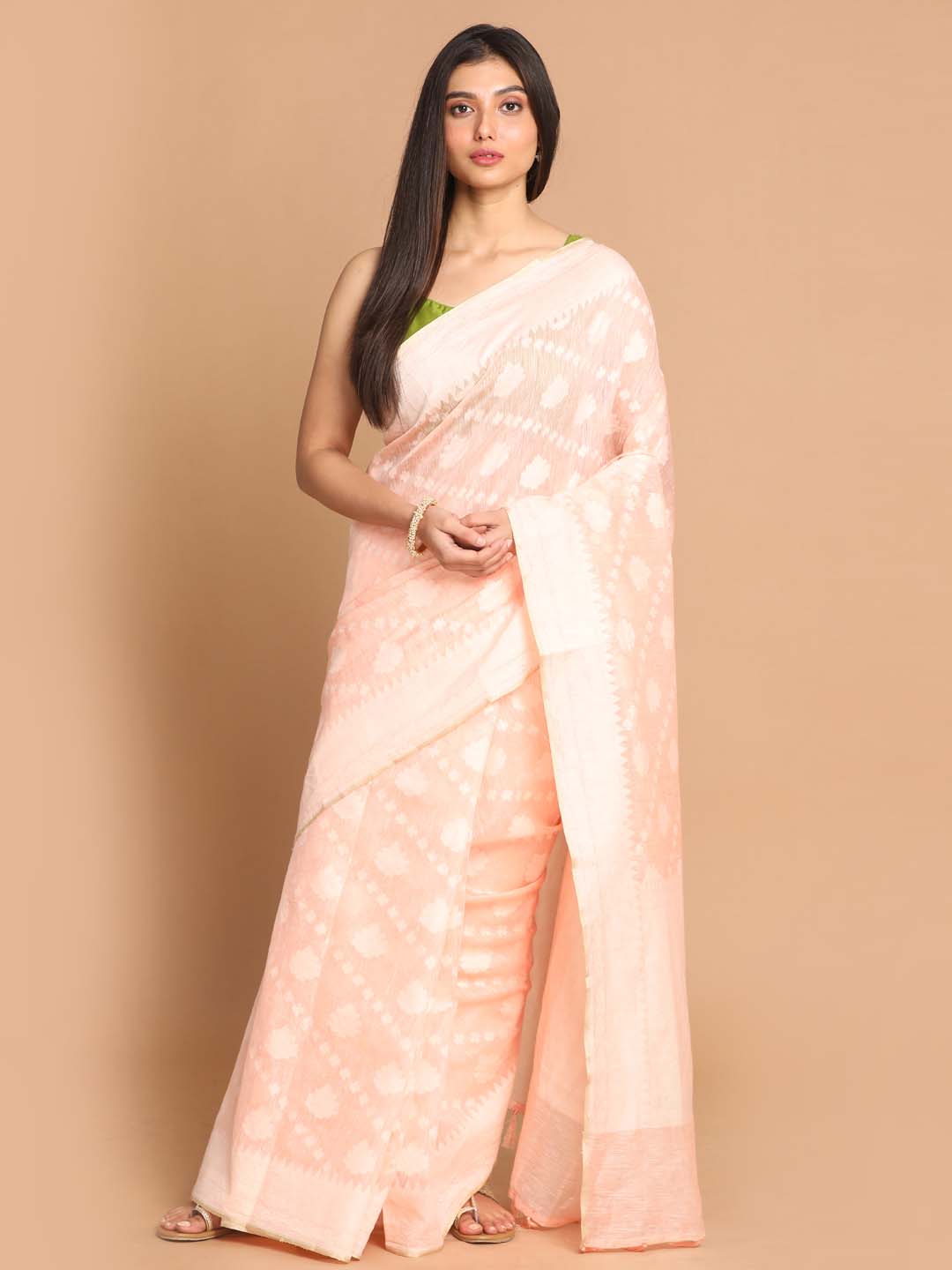 Indethnic Banarasi PINK Woven Design Work Wear Saree - View 1