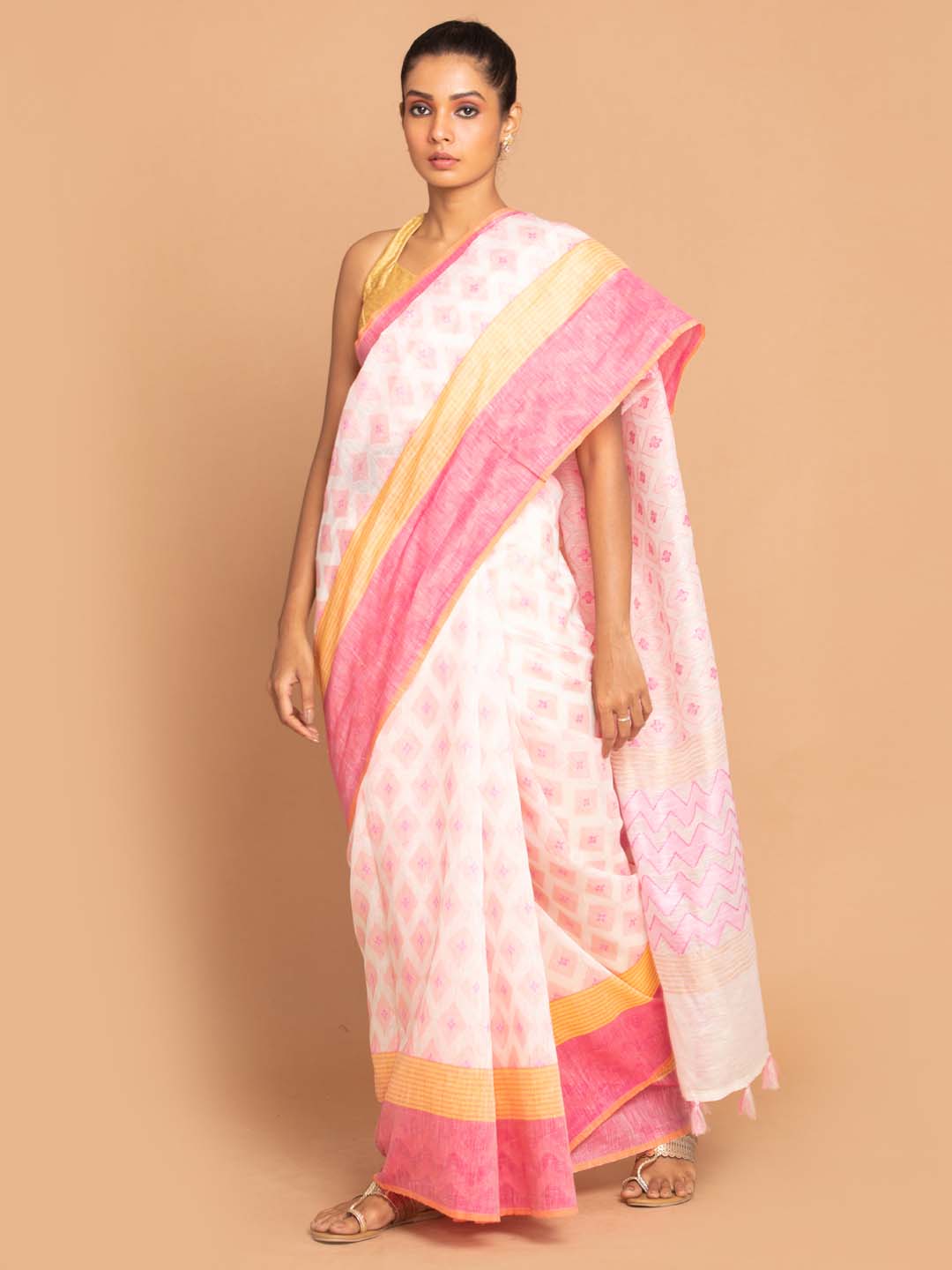 Indethnic Banarasi PINK Woven Design Work Wear Saree - View 1