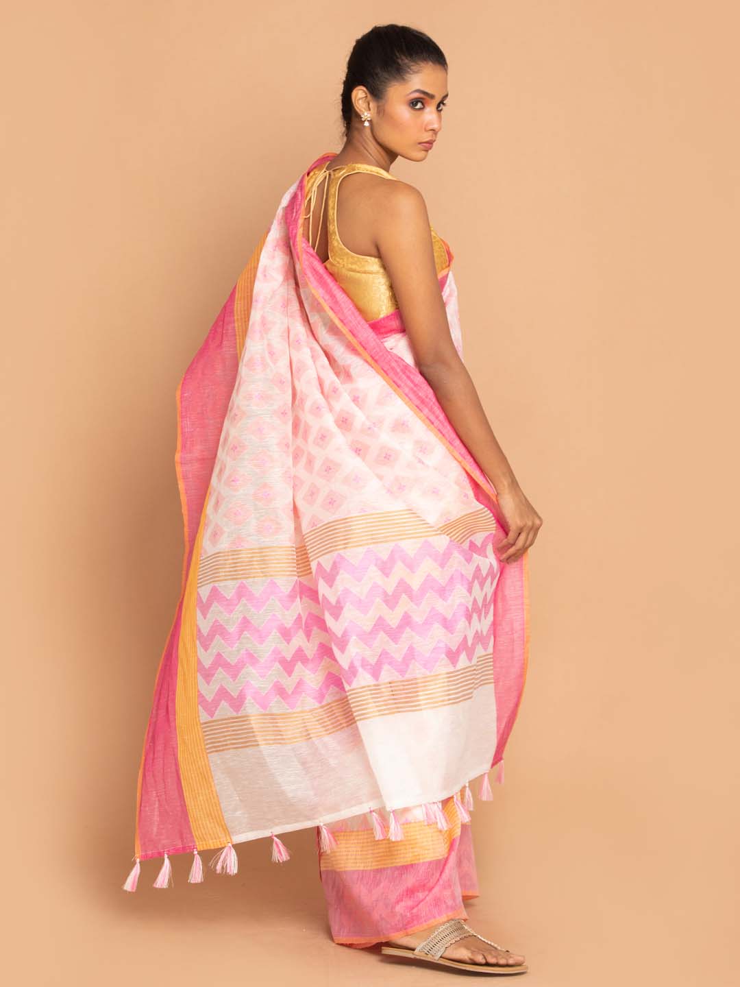 Indethnic Banarasi PINK Woven Design Work Wear Saree - View 3