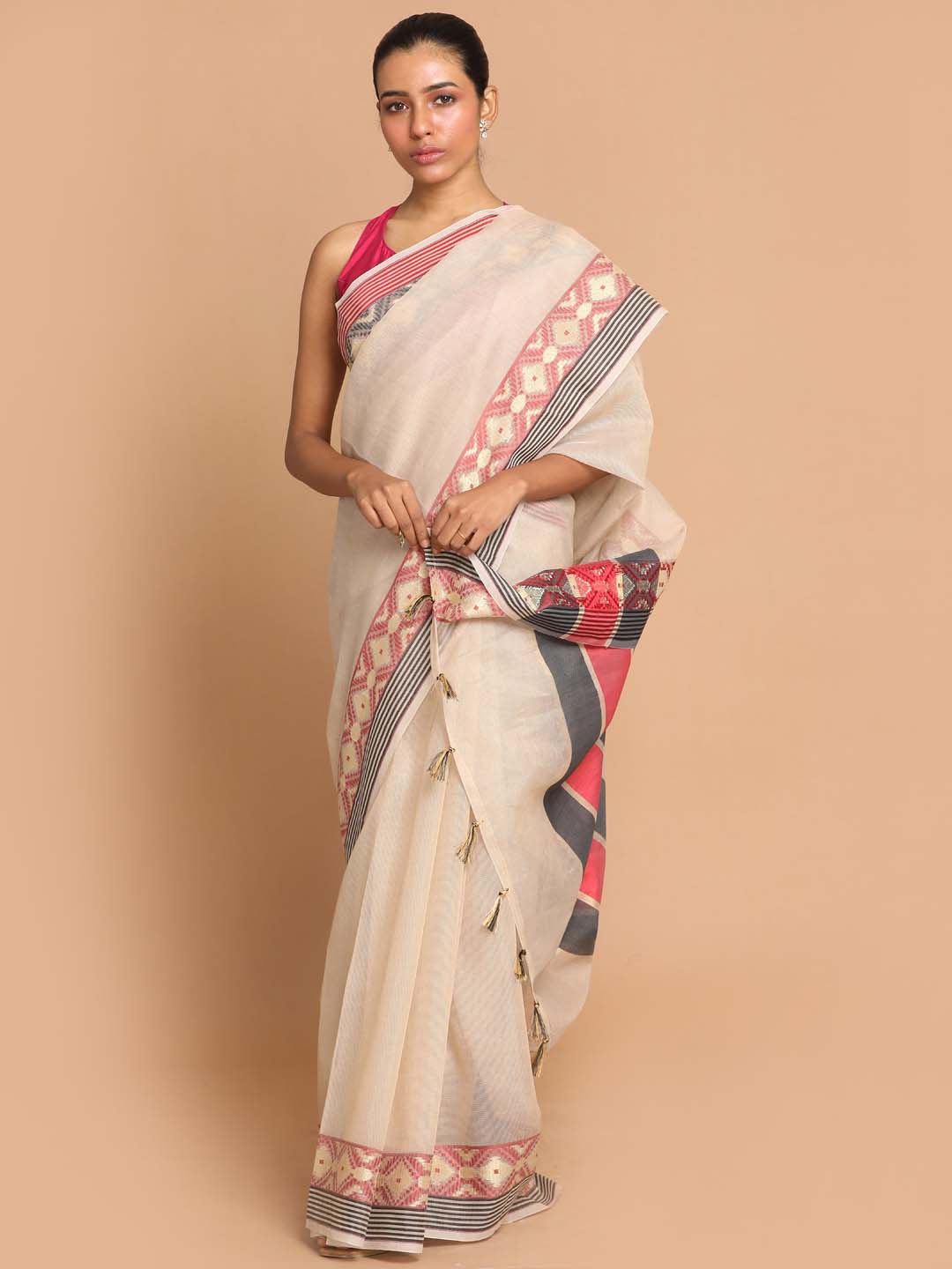 Indethnic Banarasi BISCUIT Woven Design Work Wear Saree - View 1