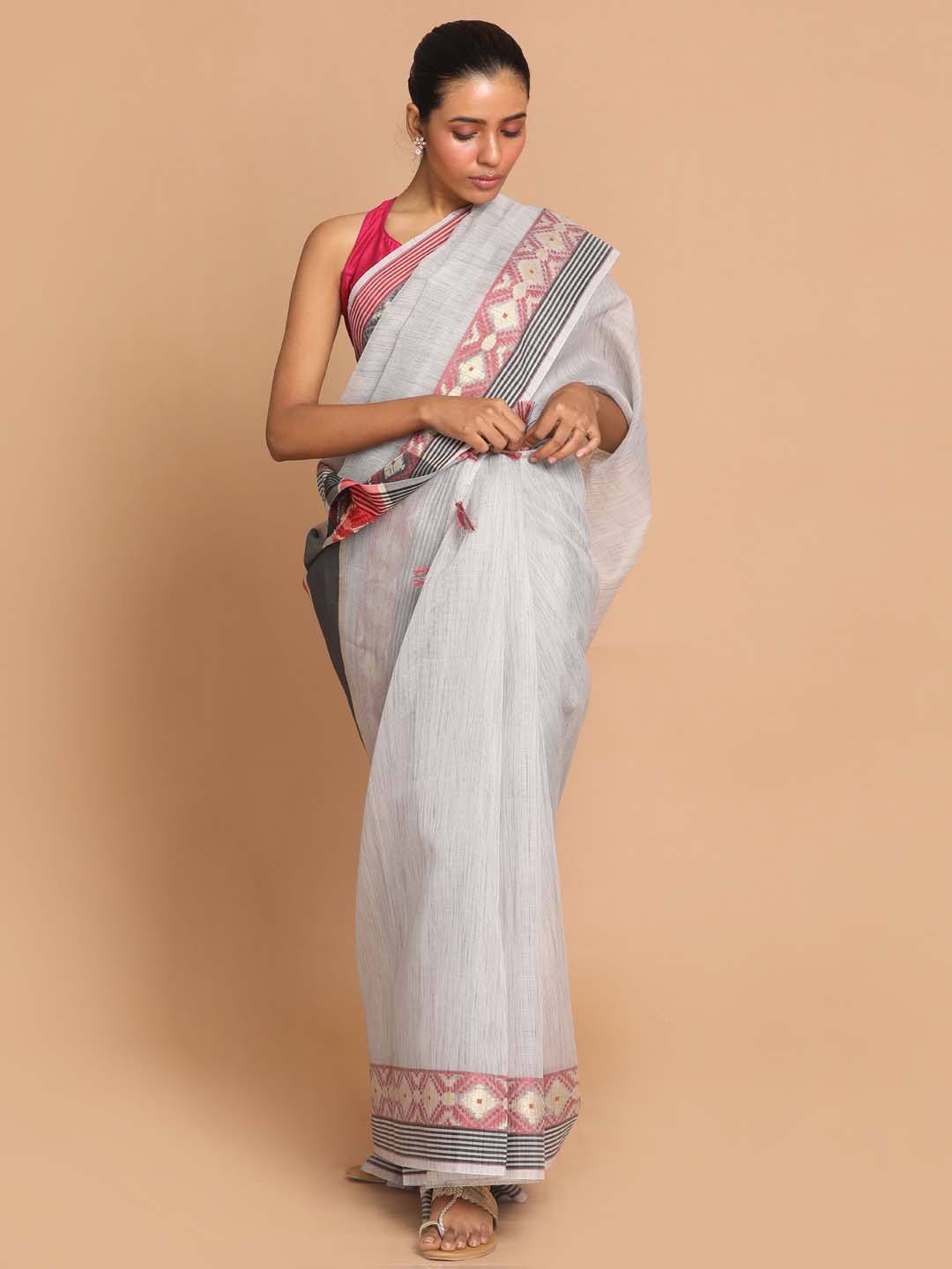 Indethnic Banarasi STEEL GREY Woven Design Work Wear Saree - View 1