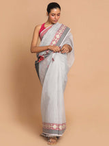 SLATE ELEGANCE (BANARASI LINEN SAREE)
