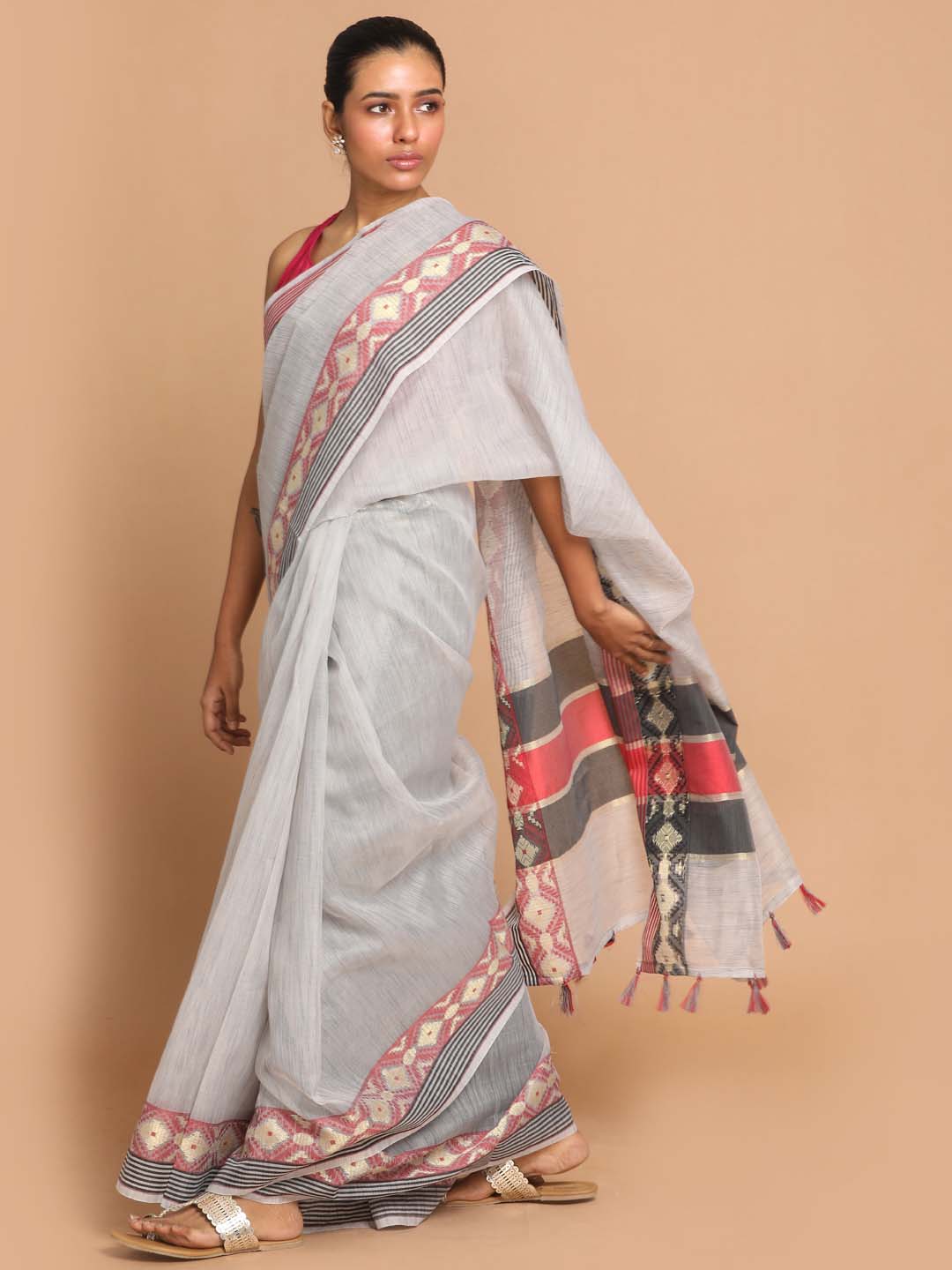 Indethnic Banarasi STEEL GREY Woven Design Work Wear Saree - View 2