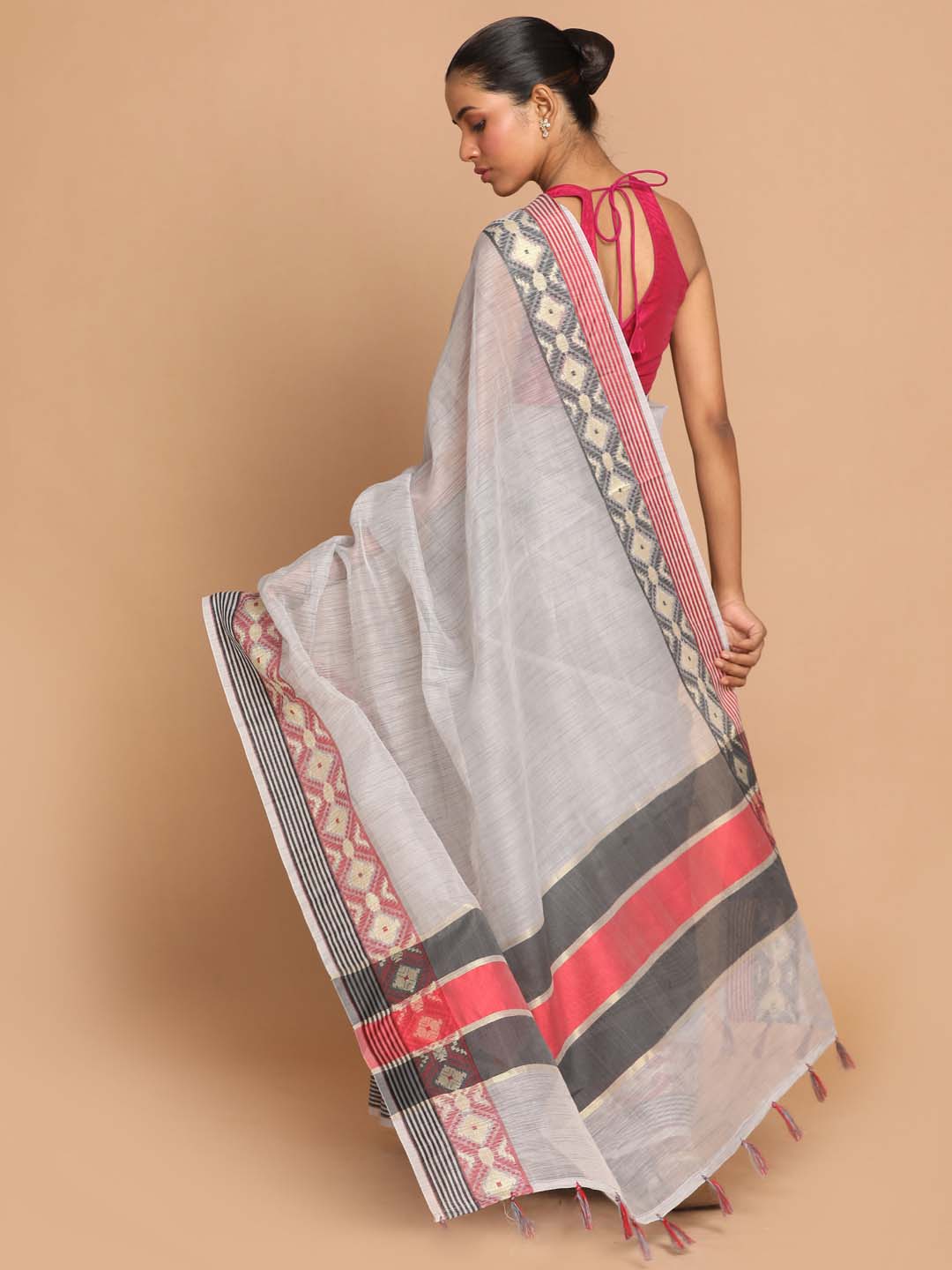 Indethnic Banarasi STEEL GREY Woven Design Work Wear Saree - View 3