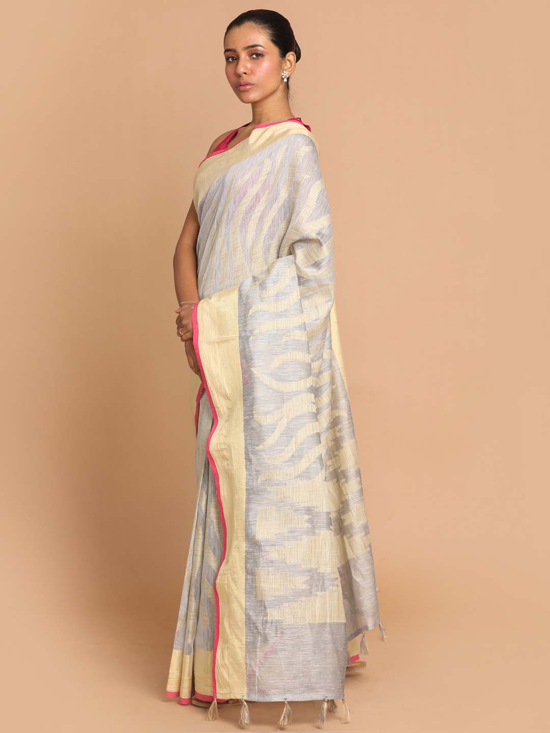 Indethnic Banarasi Steel Grey Woven Design Work Wear Saree - Saree Detail View