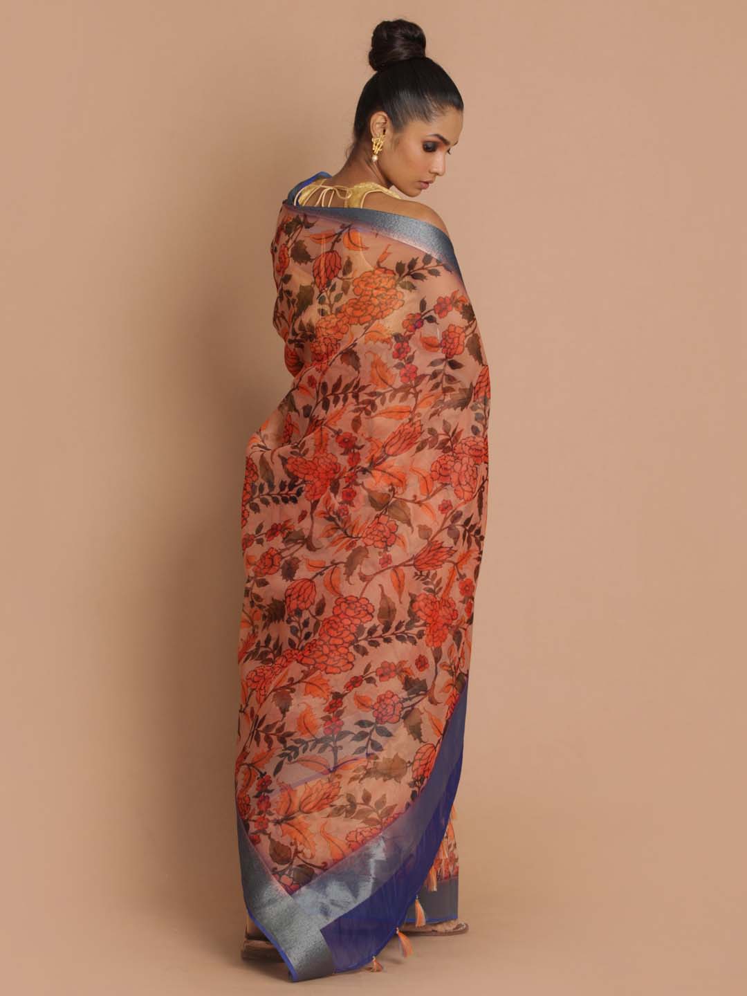 Indethnic Banarasi Beige Printed Party Wear Saree - View 3