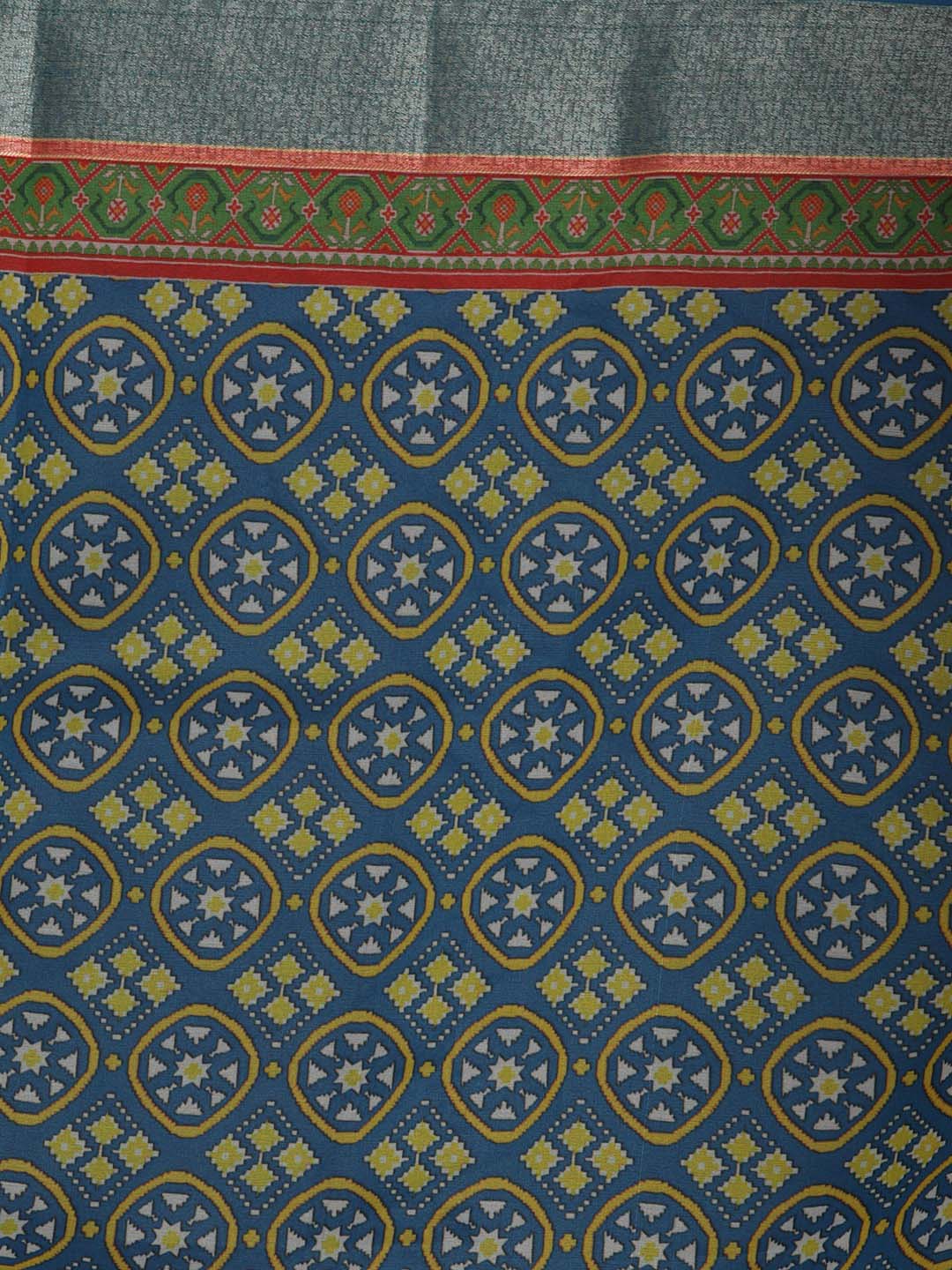 Indethnic Banarasi Blue Printed Party Wear Saree - Saree Detail View