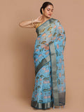 Indethnic Banarasi Blue Printed Party Wear Saree - View 1