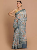 BLUE CORN FLOWER (BANARASI ORGANZA SAREE)