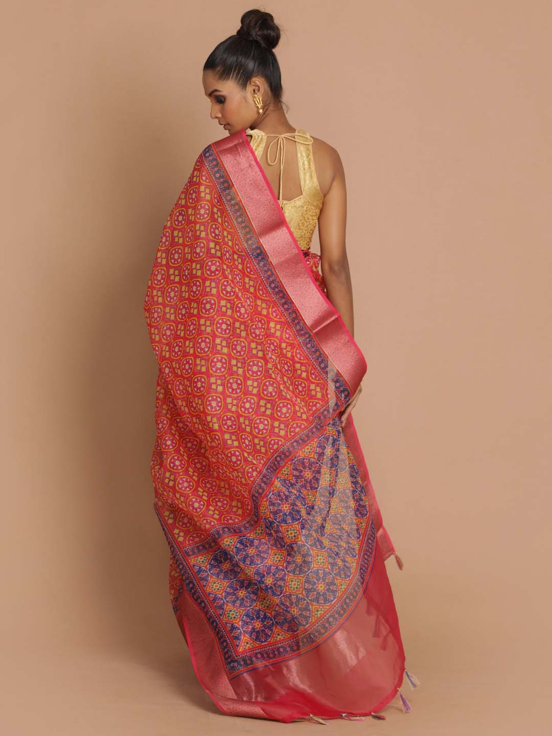 Indethnic Banarasi Coral Printed Party Wear Saree - View 3