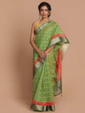 Indethnic Banarasi Green Printed Party Wear Saree - View 1