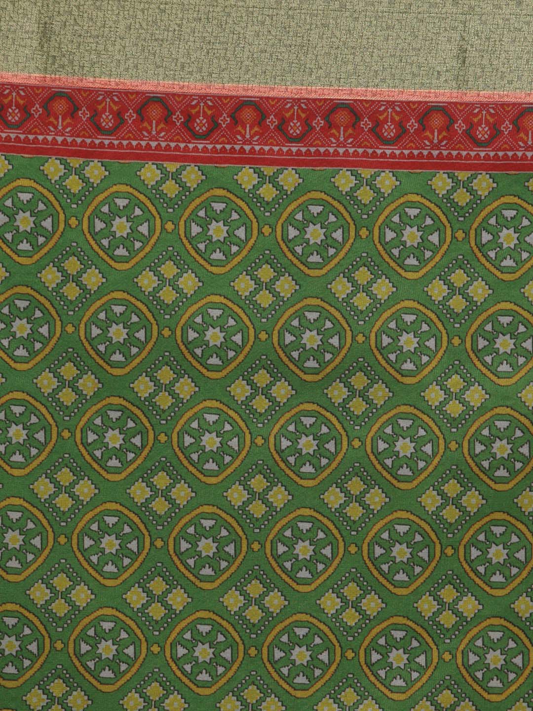 Indethnic Banarasi Green Printed Party Wear Saree - Saree Detail View