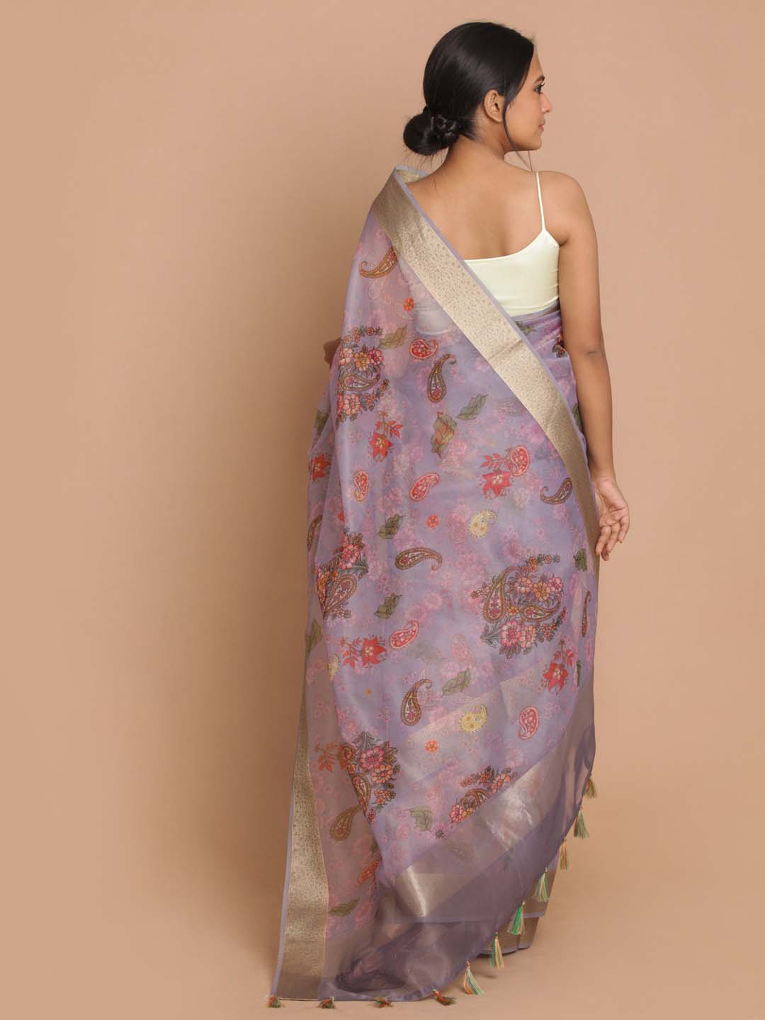 Indethnic Banarasi Lavendar Printed Party Wear Saree - View 3