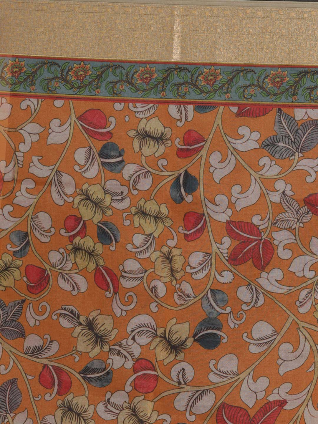 Indethnic Banarasi Orange Printed Party Wear Saree - Saree Detail View