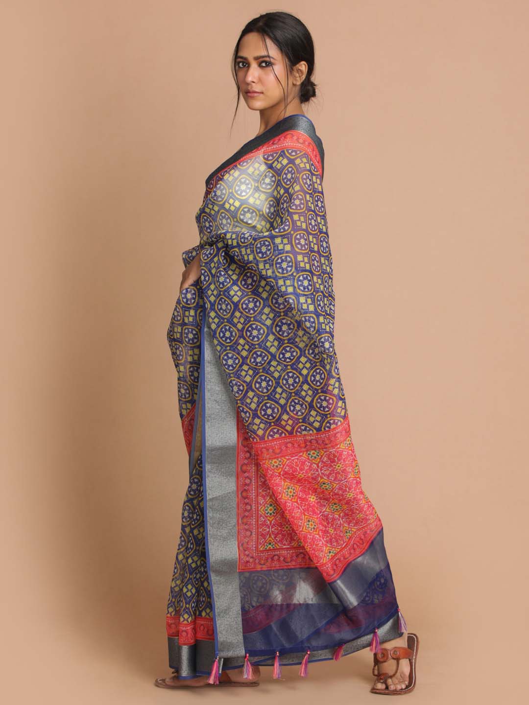 Indethnic Banarasi Purple Printed Party Wear Saree - View 3