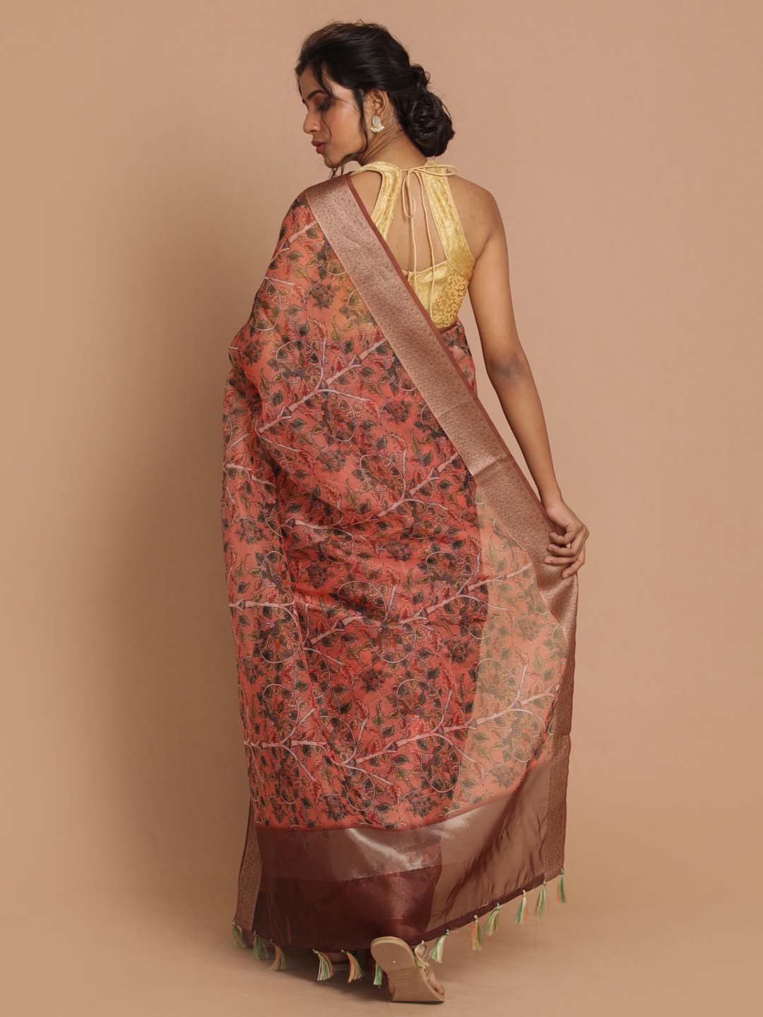 Indethnic Banarasi Rust Printed Party Wear Saree - View 3