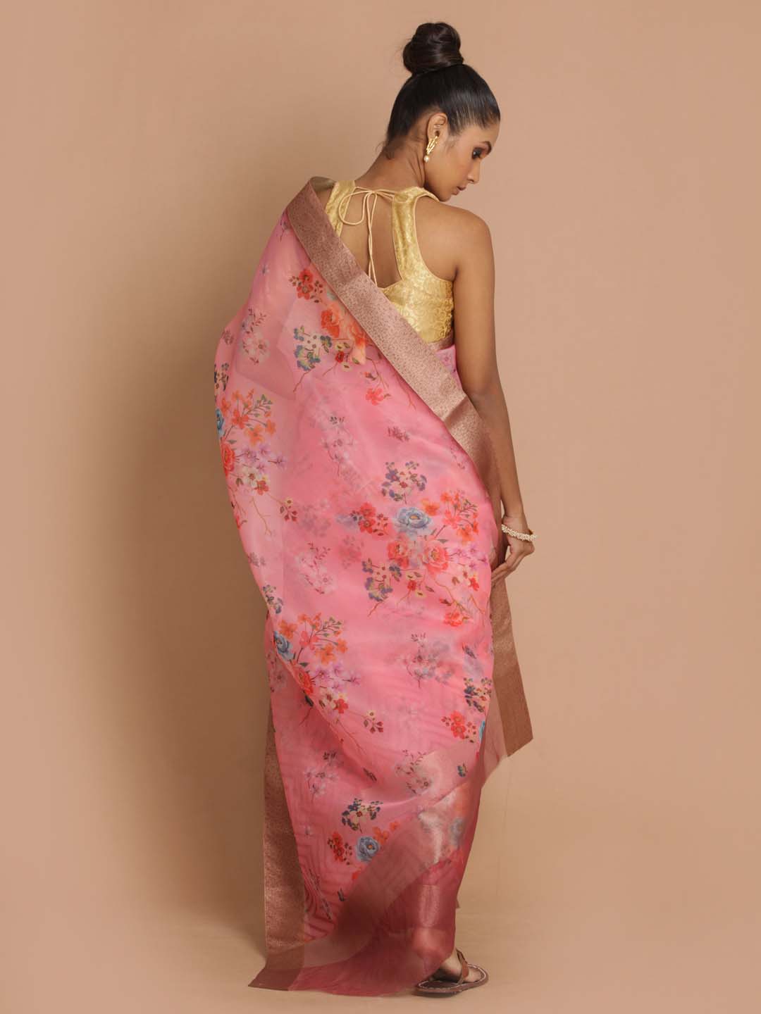 Indethnic Banarasi Pink Printed Party Wear Saree - View 3