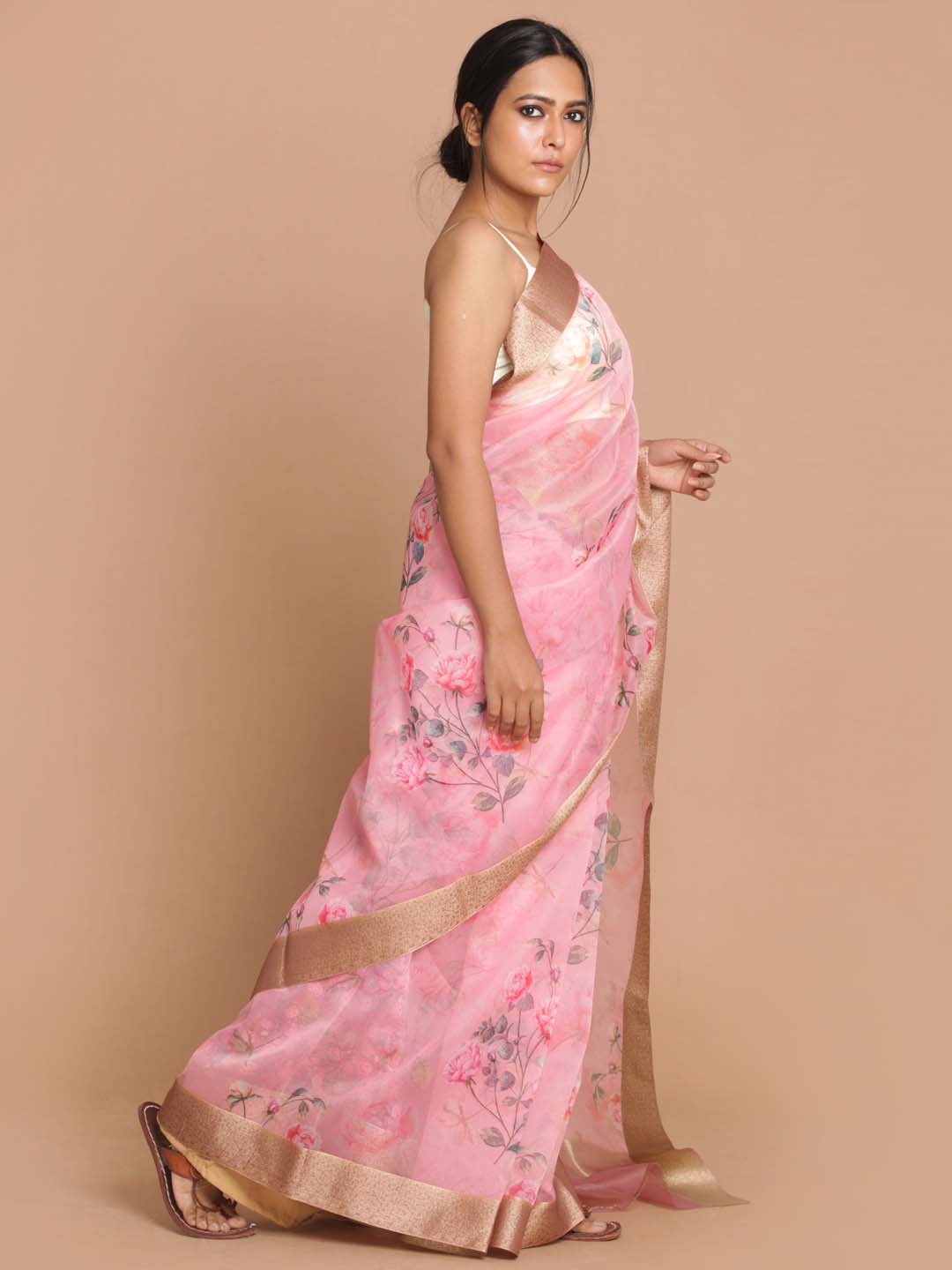 Indethnic Banarasi Pink Printed Party Wear Saree - View 2