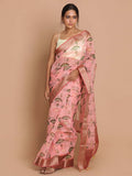 Indethnic Banarasi Pink Printed Party Wear Saree - View 1