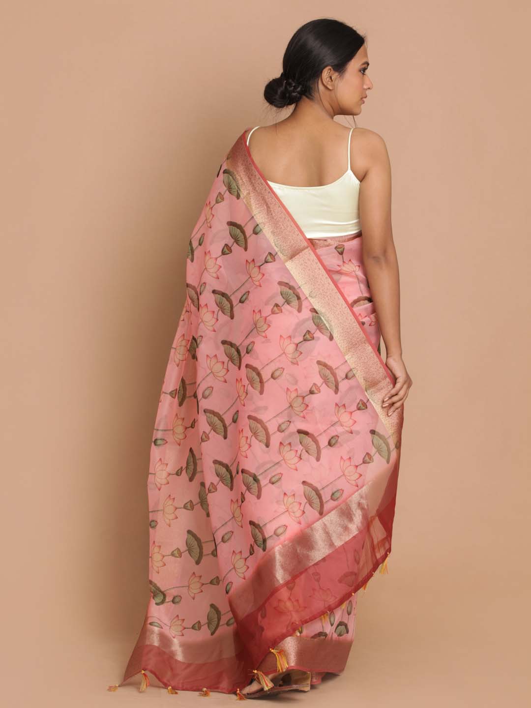 Indethnic Banarasi Pink Printed Party Wear Saree - View 3