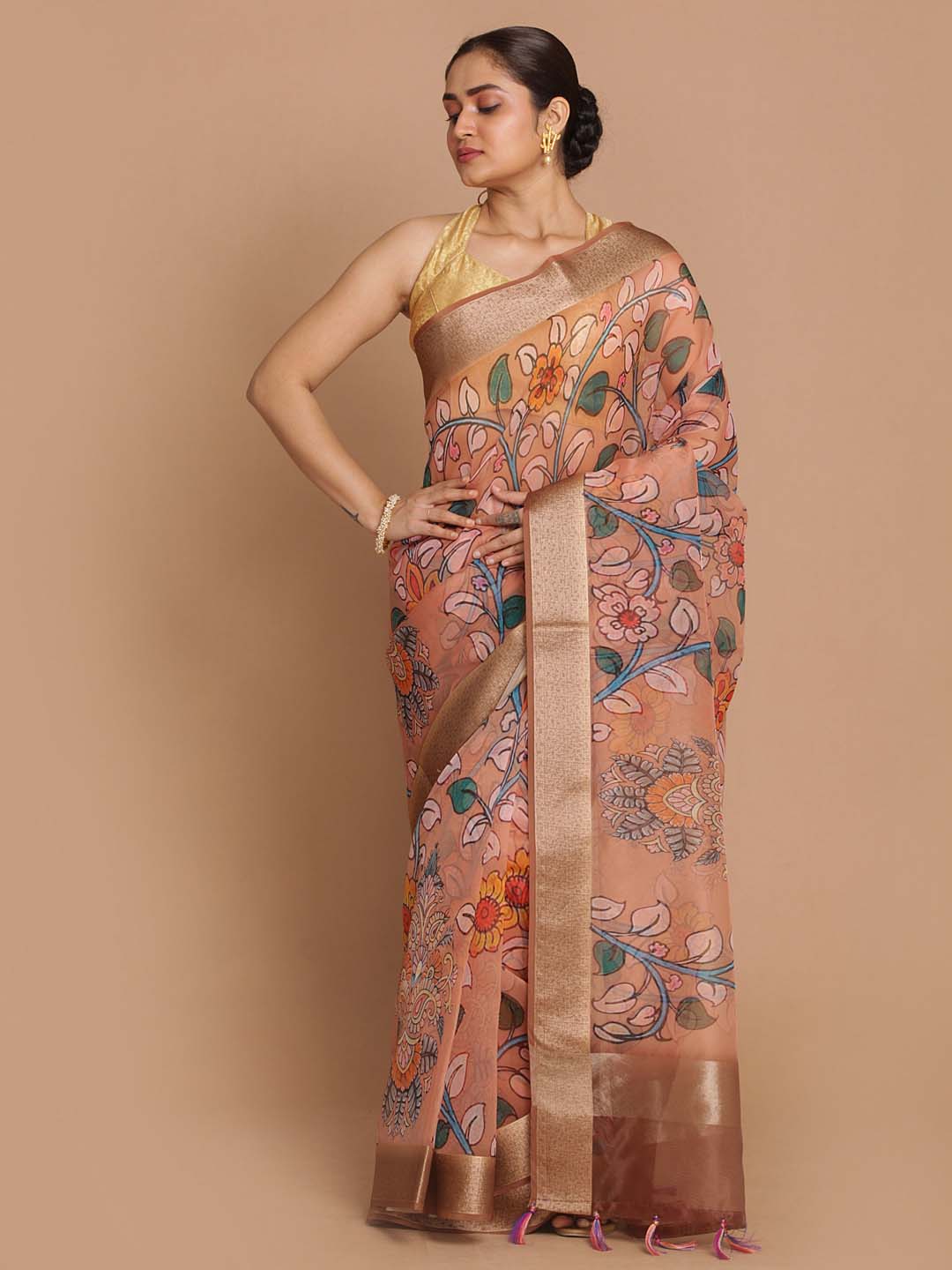 Indethnic Banarasi Biscuit Printed Party Wear Saree - View 1