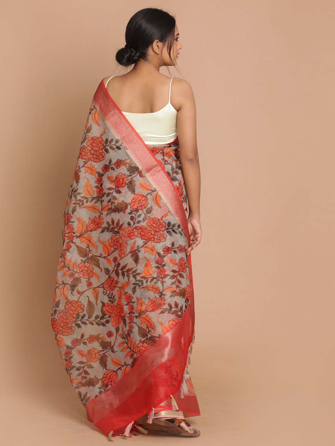 Indethnic Banarasi Pista Printed Party Wear Saree - View 3