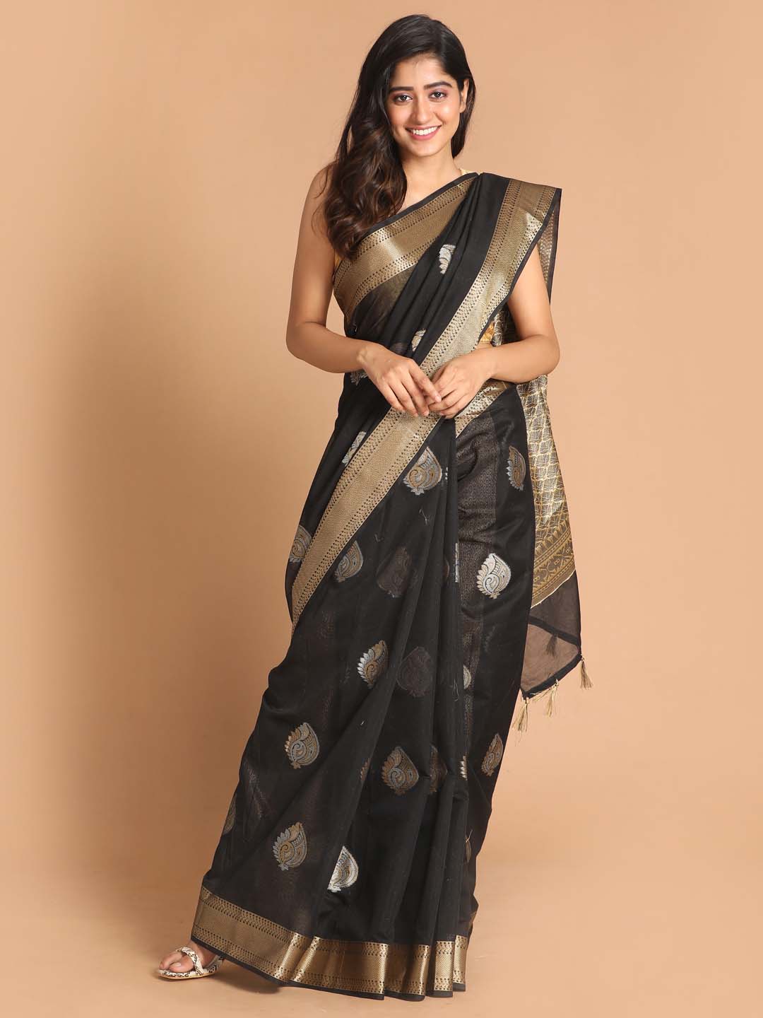 Indethnic Banarasi Black Woven Design Festive Wear Saree - View 1