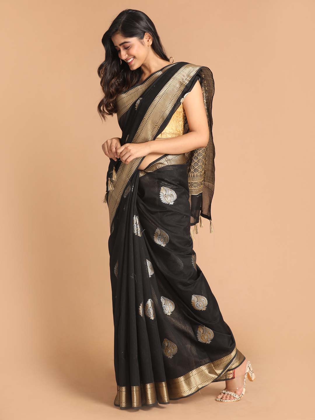 Indethnic Banarasi Black Woven Design Festive Wear Saree - View 2