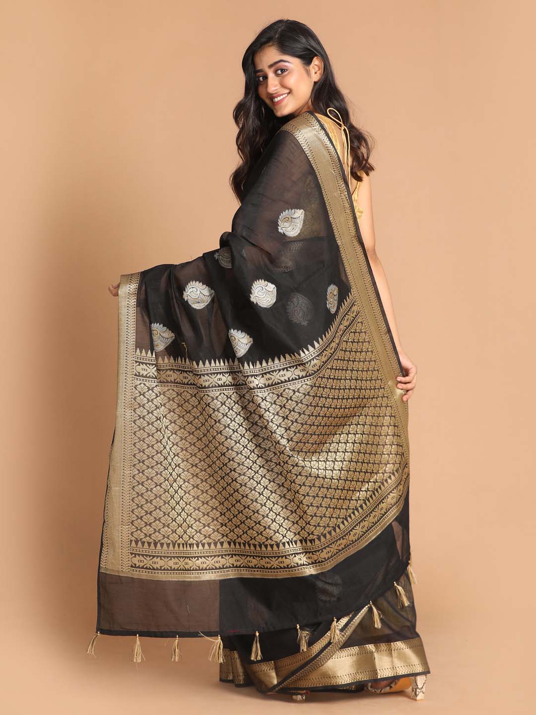 Indethnic Banarasi Black Woven Design Festive Wear Saree - View 3