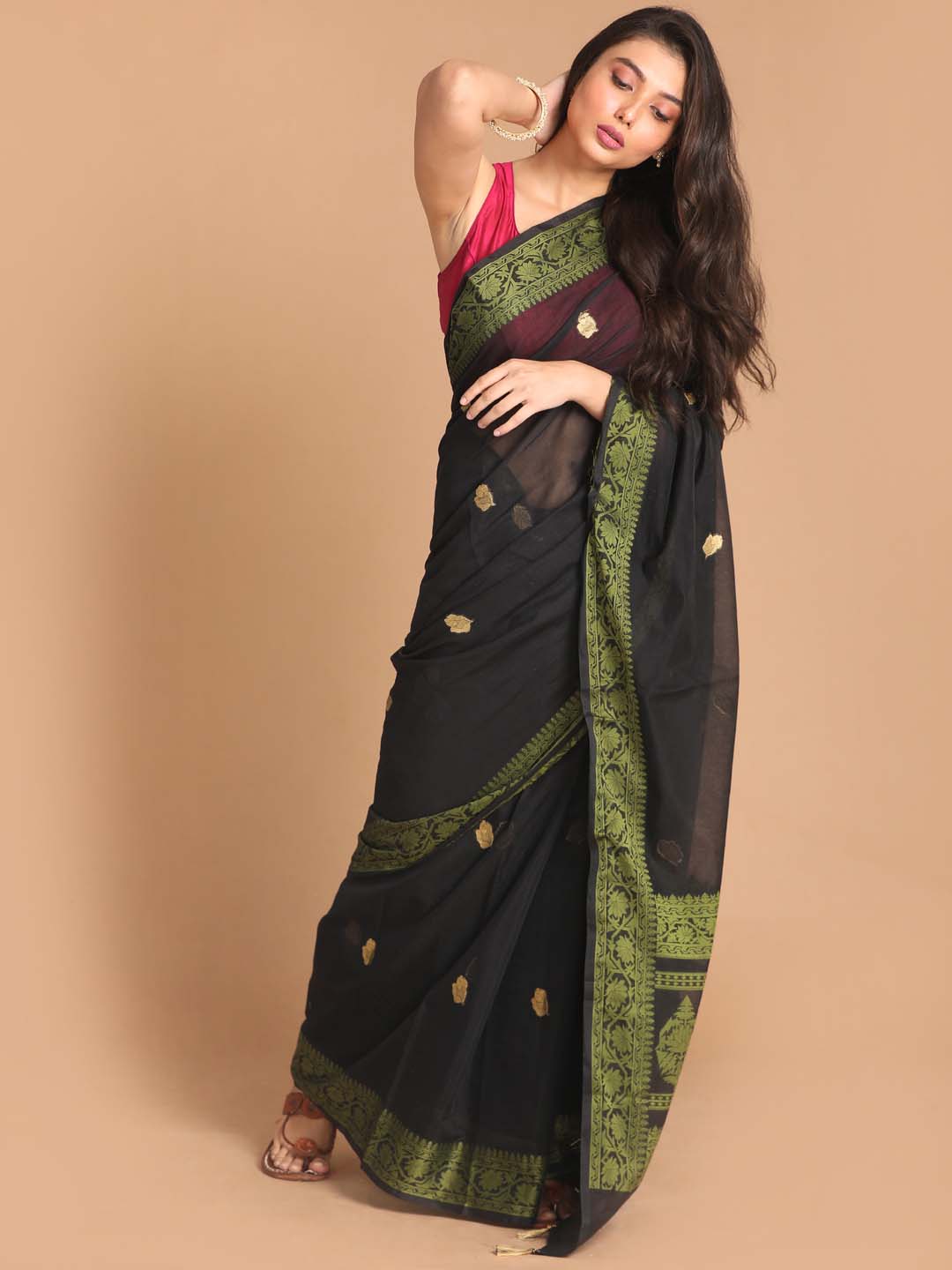 Indethnic Banarasi Black Woven Design Festive Wear Saree - View 1