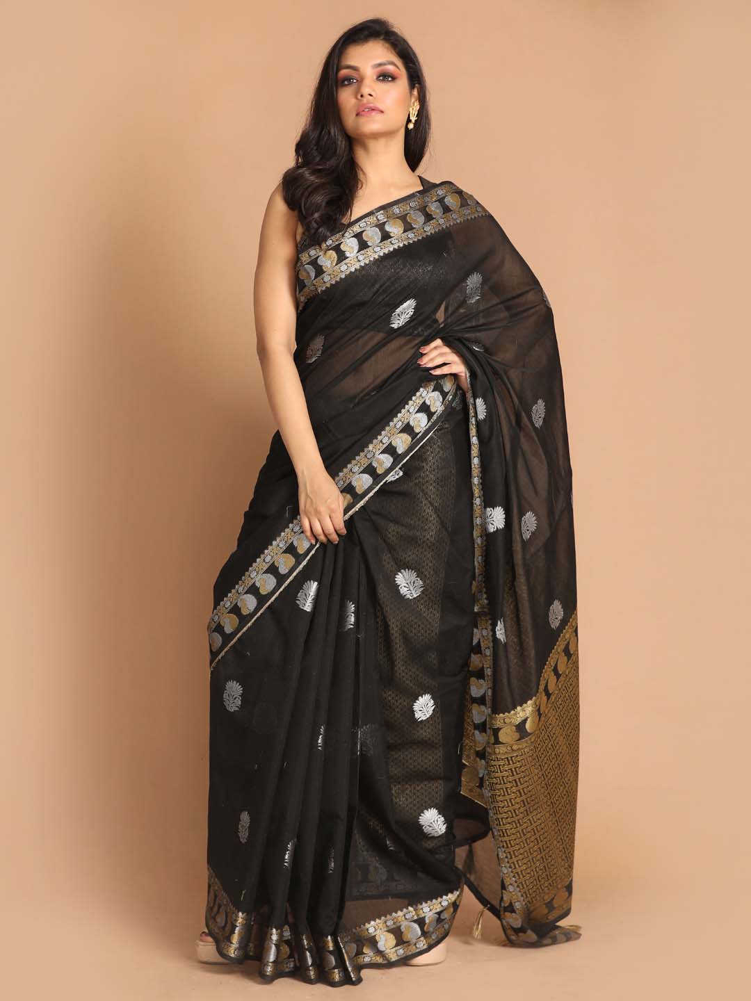 Indethnic Banarasi Black Woven Design Daily Wear Saree - View 1